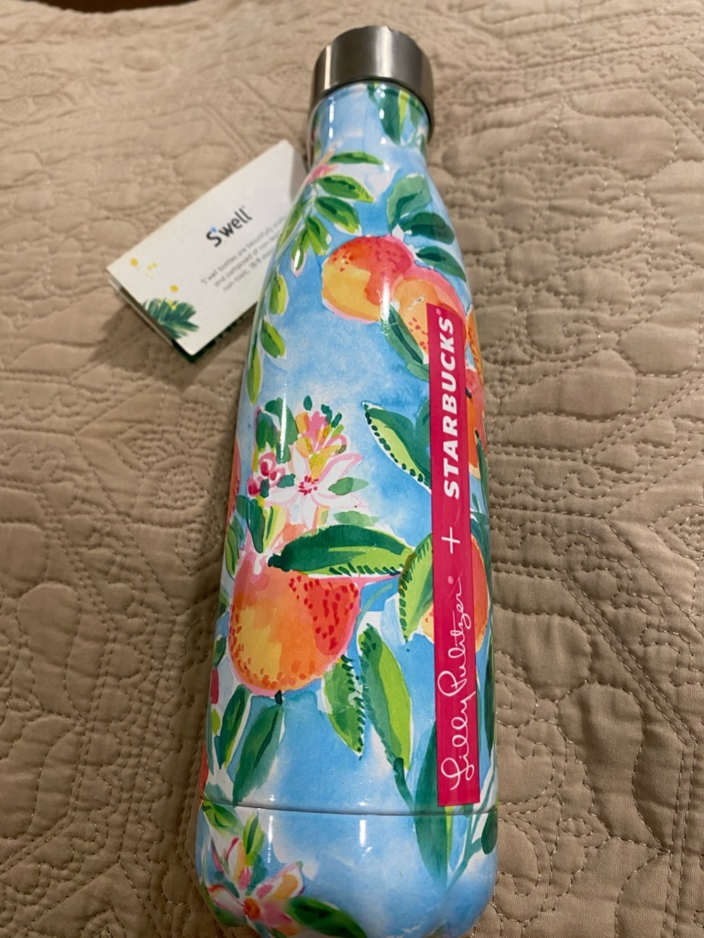 NWT S'well x Lily Pulitzer Blue Floral & Peach Pattern Bottle - Picture 4 of 5